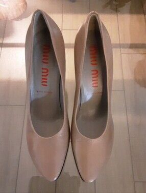 Miu Miu Beige Pointed-Toe Leather Pumps